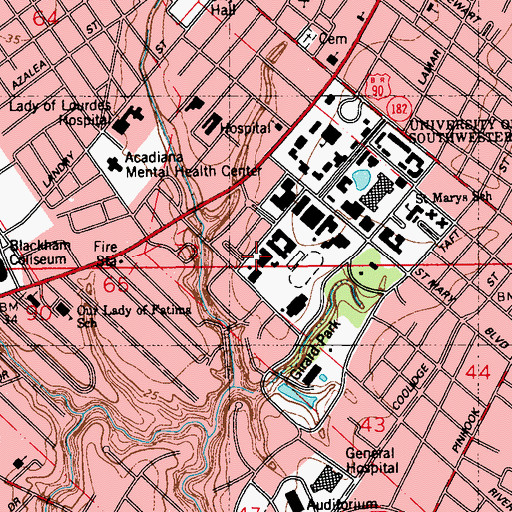 Topographic Map of University of Louisiana Lafayette H L Griffin Hall, LA