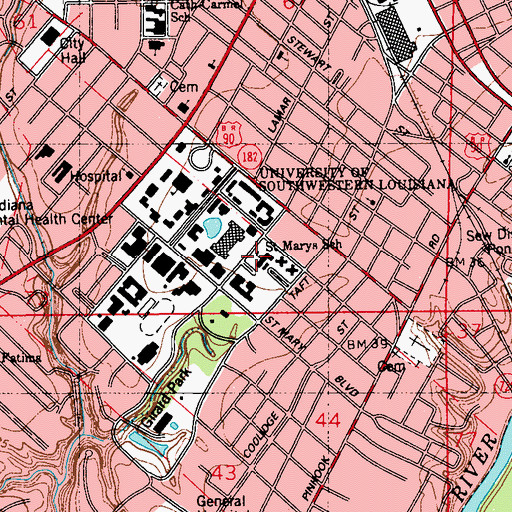 Topographic Map of University of Louisiana Lafayette Hamilton Hall, LA
