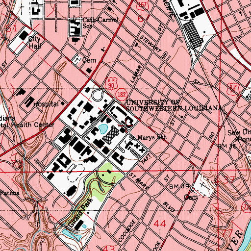 Topographic Map of University of Louisiana Lafayette Harris Hall, LA