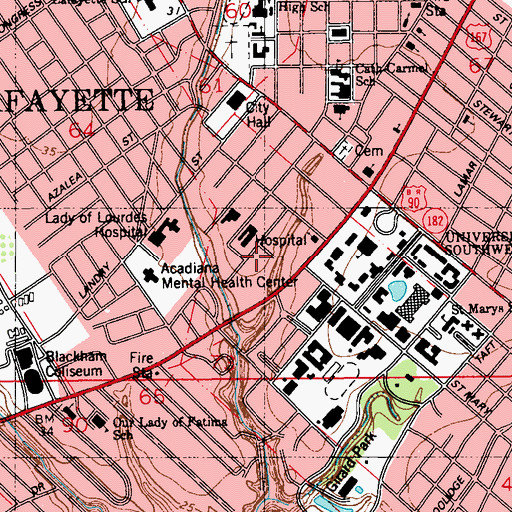 Topographic Map of University of Louisiana Lafayette International Building, LA