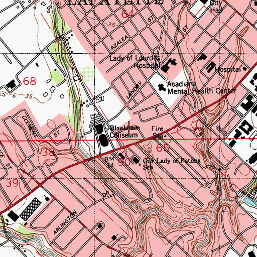 Topographic Map of University of Louisiana Lafayette Ira Nelson Horticulture Center, LA