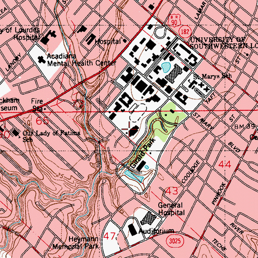 Topographic Map of University of Louisiana Lafayette Joel L Fletcher Hall, LA