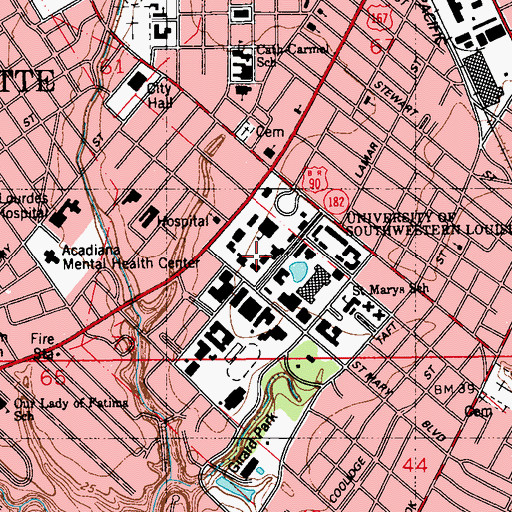 Topographic Map of University of Louisiana Lafayette Lee Hall, LA