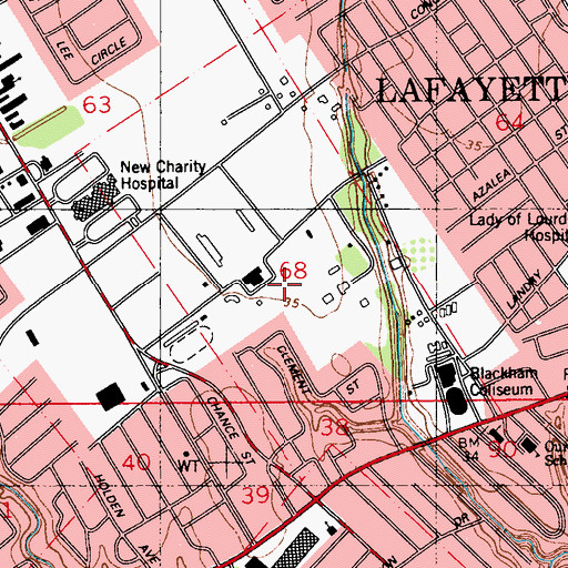 Topographic Map of University of Louisiana Lafayette Leon Moncla Sr Indoor Practice Facility, LA