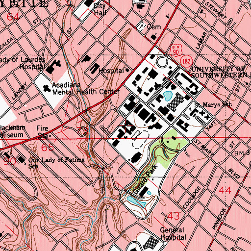 Topographic Map of University of Louisiana Lafayette Madison Hall, LA