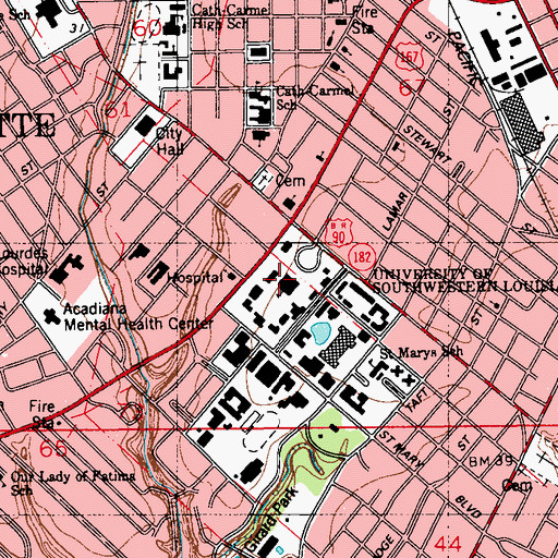 Topographic Map of University of Louisiana Lafayette Martin Hall, LA