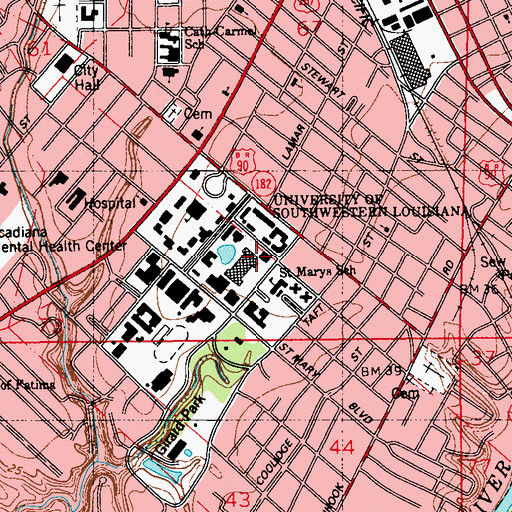Topographic Map of University of Louisiana Lafayette McLaurin Gym, LA