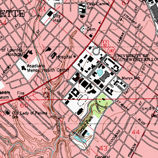 Topographic Map of University of Louisiana Lafayette Montgomery Hall, LA