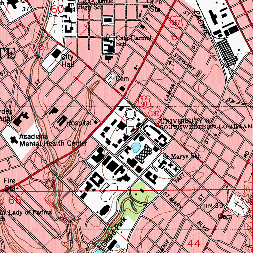 Topographic Map of University of Louisiana Lafayette Moody Hall, LA