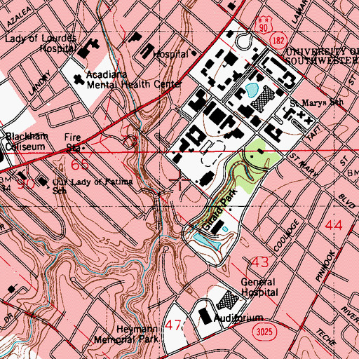 Topographic Map of University of Louisiana Lafayette Parker Hall, LA