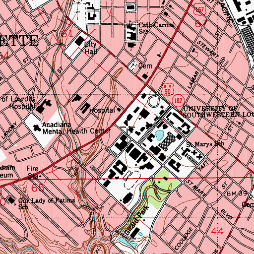 Topographic Map of University of Louisiana Lafayette Stephens Hall, LA