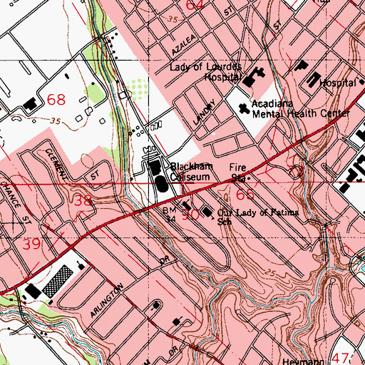 Topographic Map of University of Louisiana Lafayette Whittington House, LA