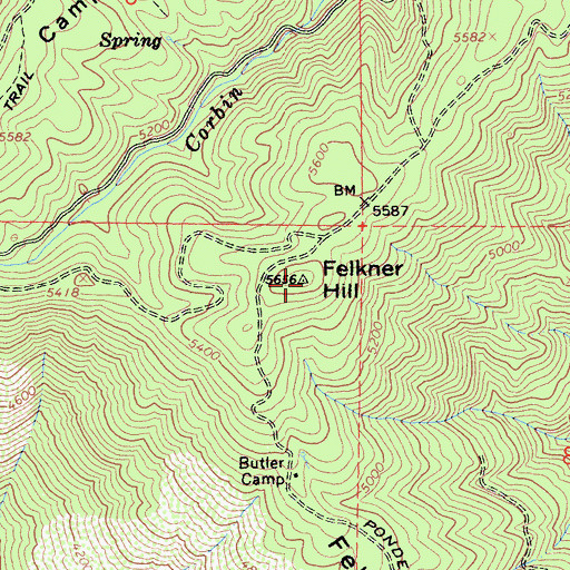 Topographic Map of Felkner Hill, CA