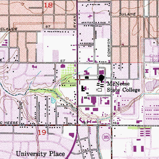 Topographic Map of McNeese State University Smith Hall, LA