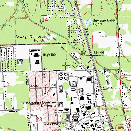 Topographic Map of Southeastern Louisiana University Alumni Center, LA