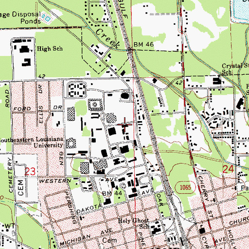Topographic Map of Southeastern Louisiana University Anzalone Hall, LA