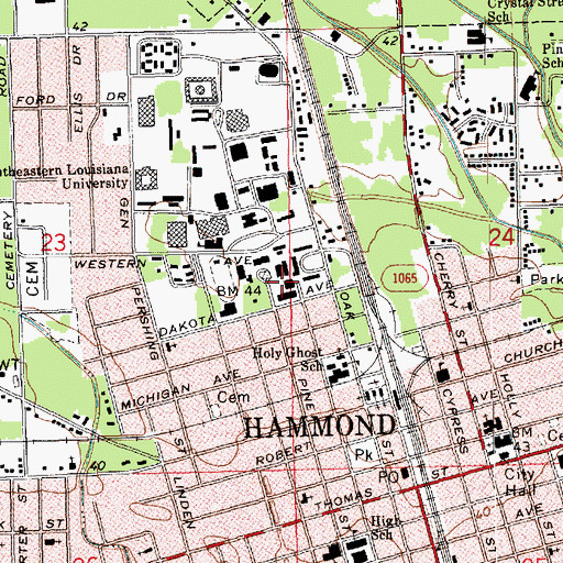 Topographic Map of Southeastern Louisiana University Biology Building, LA
