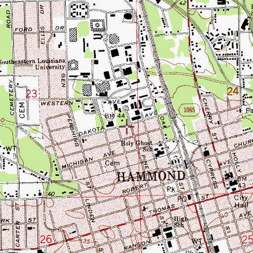 Topographic Map of Southeastern Louisiana University Cardinal Newman Hall, LA