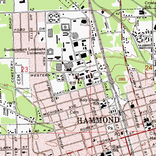 Topographic Map of Southeastern Louisiana University Clark Hall, LA