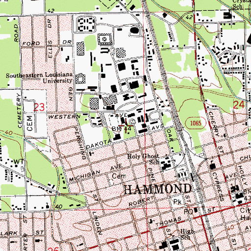Topographic Map of Southeastern Louisiana University Clark Hall Annex, LA