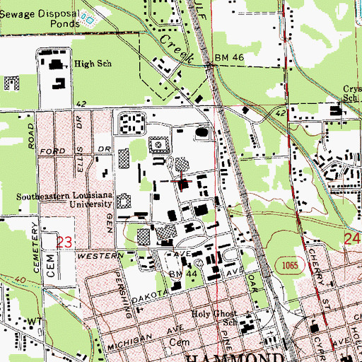 Topographic Map of Southeastern Louisiana University D Vickers Hall, LA