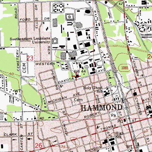 Topographic Map of Southeastern Louisiana University Dugas Center, LA