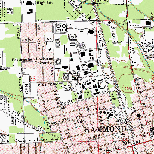 Topographic Map of Southeastern Louisiana University, LA