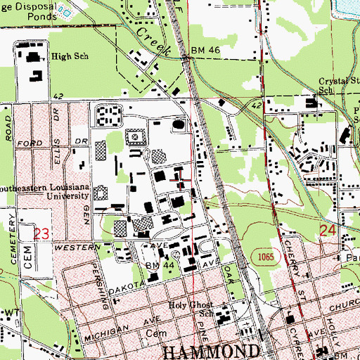 Topographic Map of Southeastern Louisiana University Fayard Hall, LA