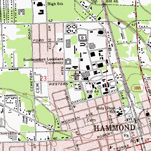 Topographic Map of Southeastern Louisiana University Garrett Hall, LA