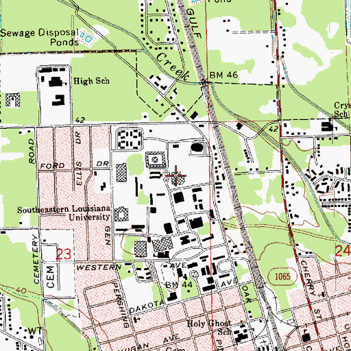 Topographic Map of Southeastern Louisiana University Kinesiology Building, LA