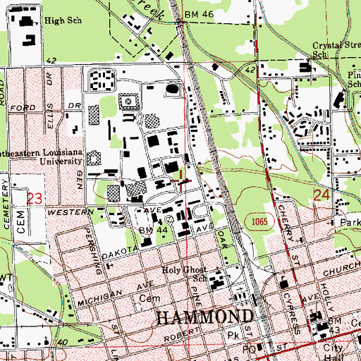 Topographic Map of Southeastern Louisiana University McClimans Hall, LA