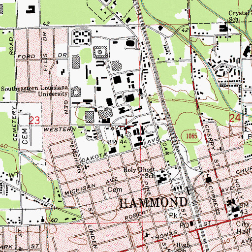 Topographic Map of Southeastern Louisiana University McGehee Hall, LA
