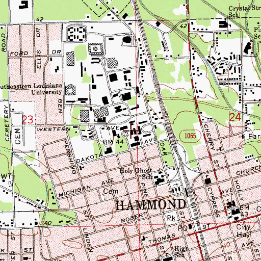 Topographic Map of Southeastern Louisiana University Meade Hall, LA
