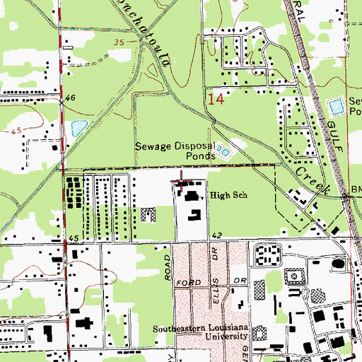 Topographic Map of Southeastern Louisiana University North Campus Athletics Building, LA