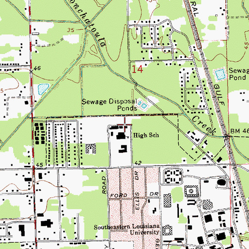 Topographic Map of Southeastern Louisiana University North Campus Building G, LA