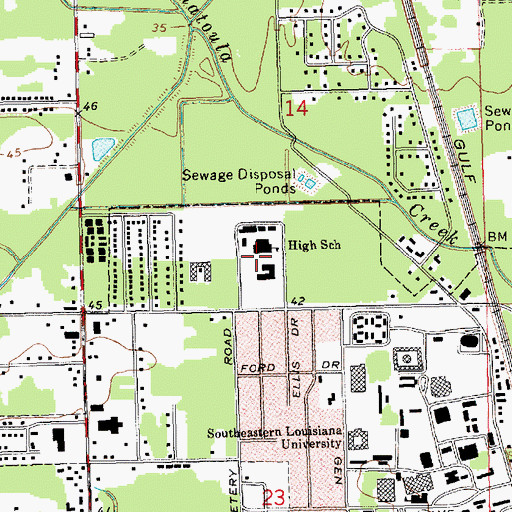 Topographic Map of Southeastern Louisiana University North Campus Classroom Building, LA
