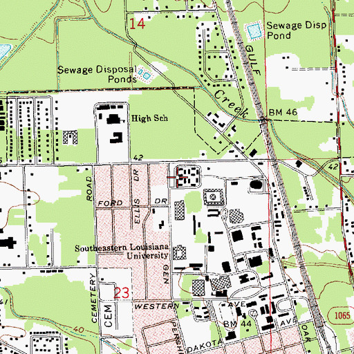 Topographic Map of Southeastern Louisiana University Pennington Student Activity Center, LA