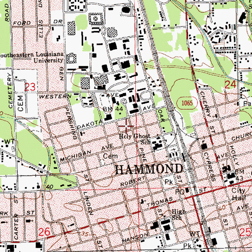Topographic Map of Southeastern Louisiana University Region II Service Center, LA