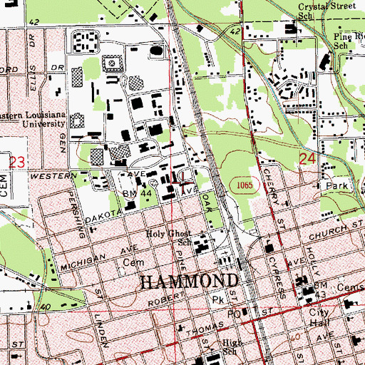 Topographic Map of Southeastern Louisiana University Southeastern Hall, LA