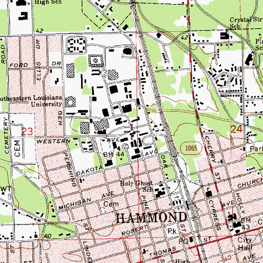 Topographic Map of Southeastern Louisiana University Tinsley Hall, LA