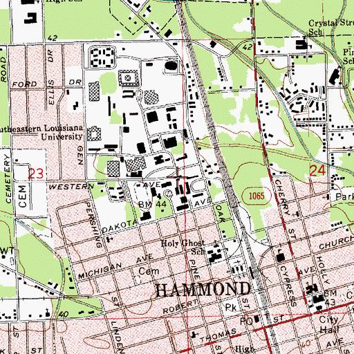 Topographic Map of Southeastern Louisiana University Tinsley Hall Annex, LA