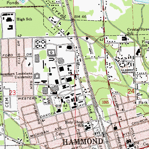 Topographic Map of Southeastern Louisiana University Wilson Hall, LA