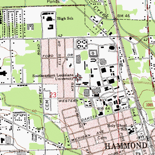 Topographic Map of Southeastern Louisiana University Zachary Taylor Hall, LA