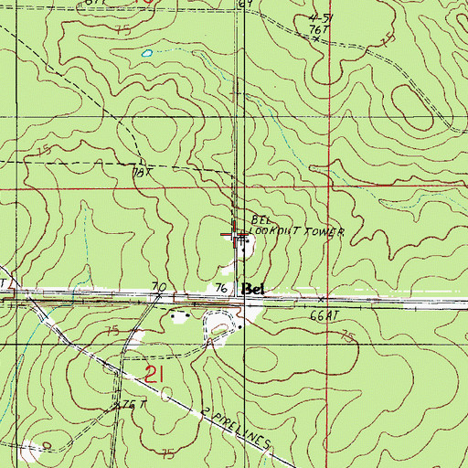 Topographic Map of Bel Fire Tower, LA