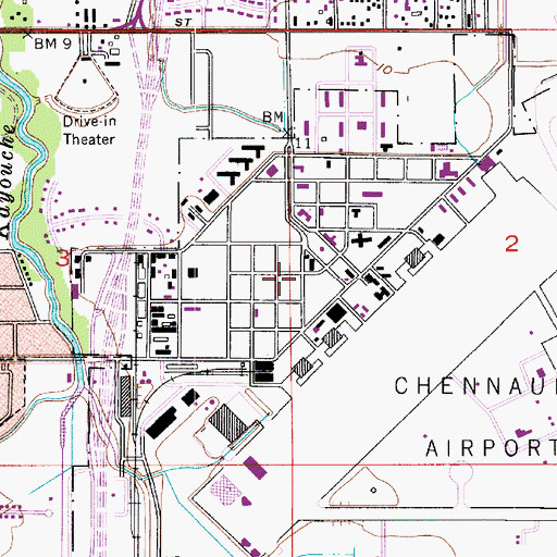 Topographic Map of Chennault Mobile Village, LA