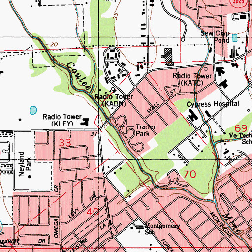 Topographic Map of Oak Park Estates Mobile Home Park, LA