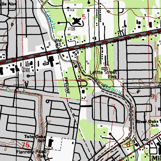 Topographic Map of Sherwood Forest Mobile Home Park, LA