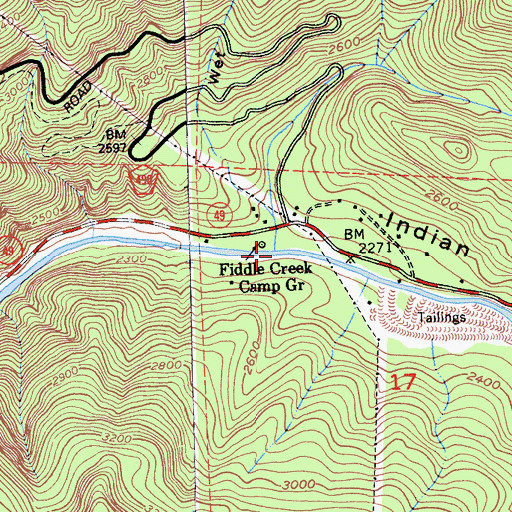 Topographic Map of Fiddle Creek, CA