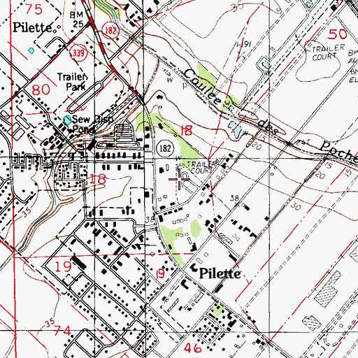 Topographic Map of Twisted Oaks Mobile Park, LA