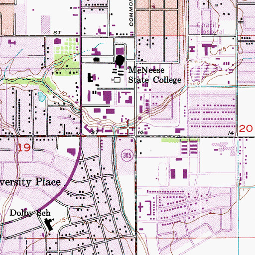 Topographic Map of McNeese State University Bel Gardens Dormitory, LA